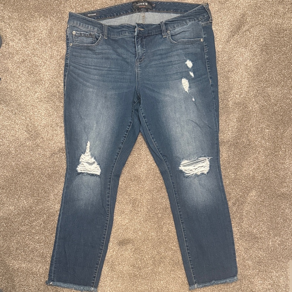Torrid Distressed Boyfriend Dark Blue Ankle Jeans